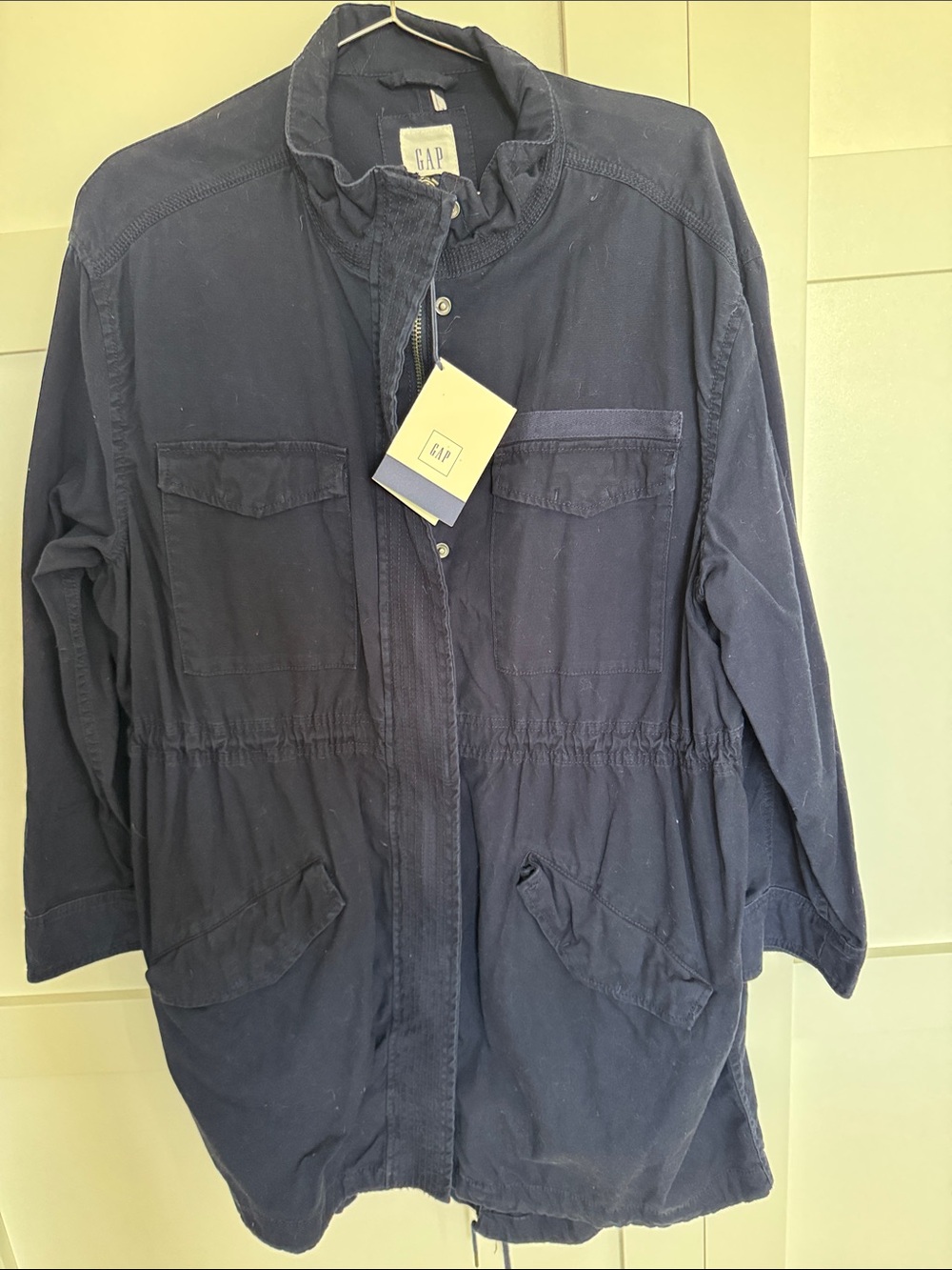GAP women's Navy Long Utility Jacket NWT Sz Large